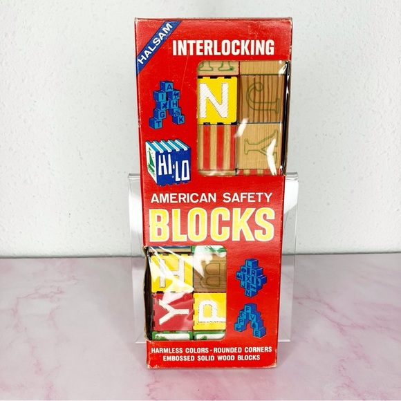 Vintage Halsam wooden block set 24 in original box interlocking hi-lo blocks - Picture 1 of 11